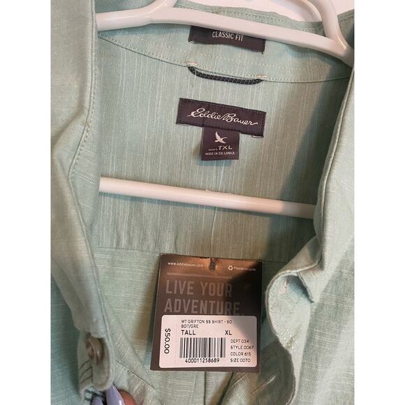 NWT Eddie Bauer Red Grifton Short-Sleeve Shirt Cotton Button Up Size XLT - Picture 4 of 4